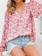 Women's Floral Print V-Neck Blouse Plus Size