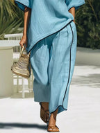 Women's Pants Set – Contrast Trim Two-Piece