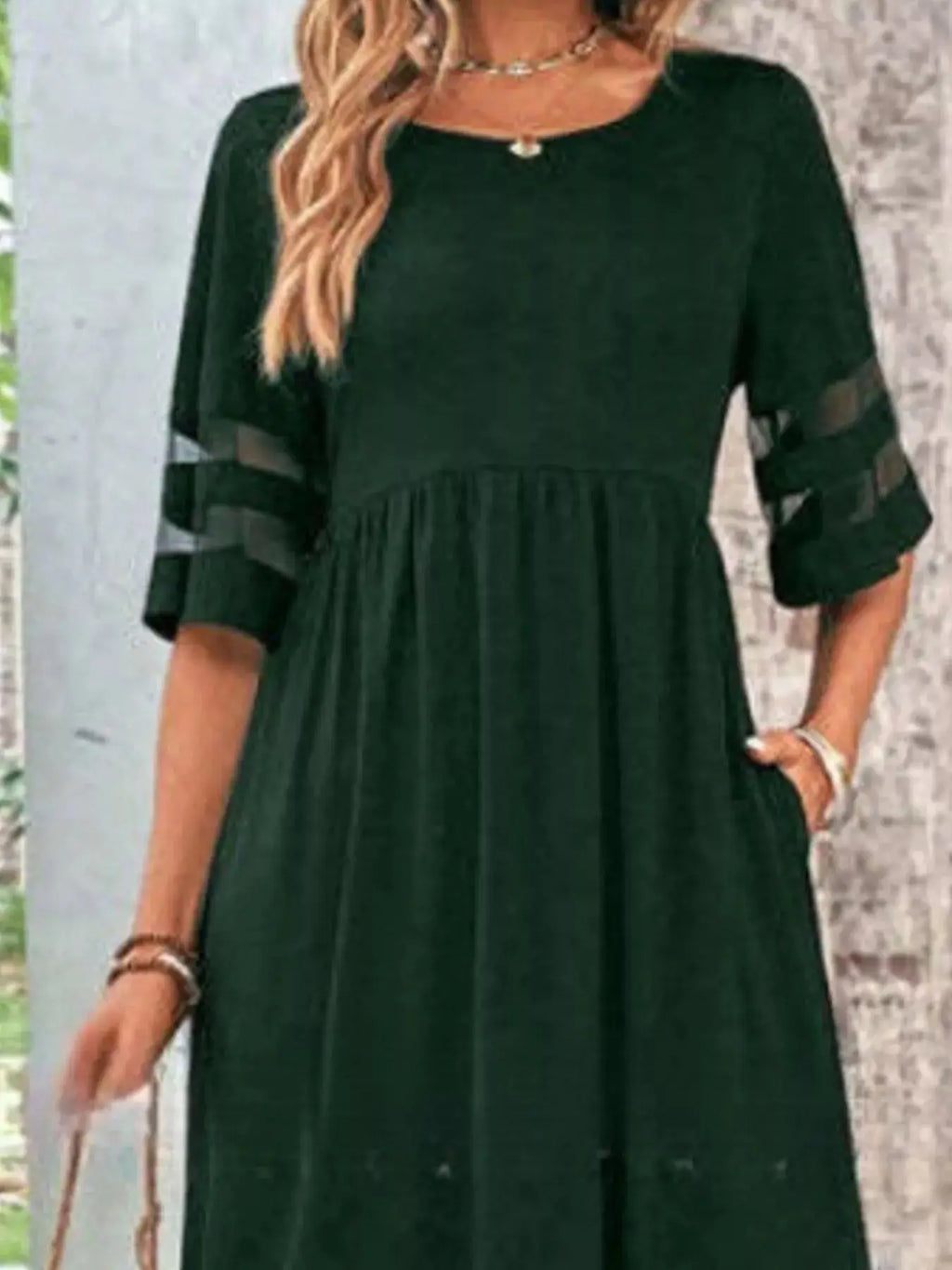 Full Size Round Neck Half Sleeve Dress Plus Size Trendsi