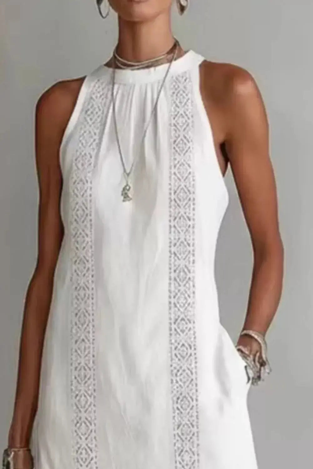 Sleeveless Side Slit Dress with Pockets Trendsi