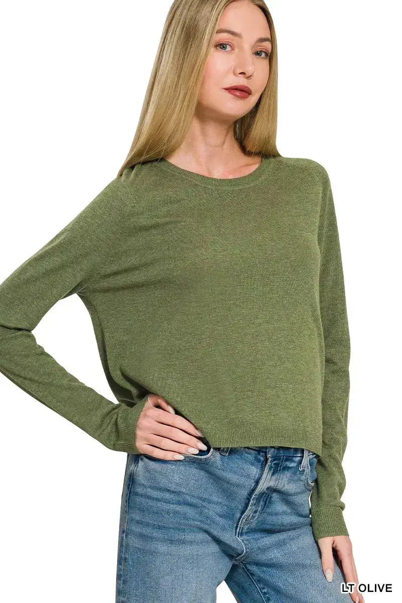 Zenana Lightweight Wool Blend Round Neck Sweater For Women Cozy Knit — Parfymia