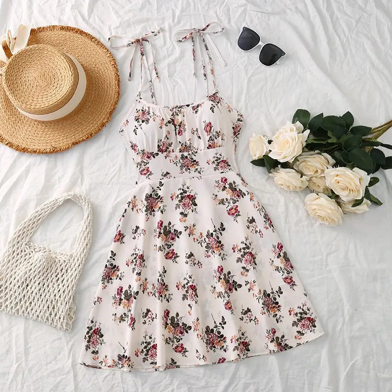 Floral Print Summer Dress – A-Line Waist-Trimming Women's Casual Dress Dropshipman