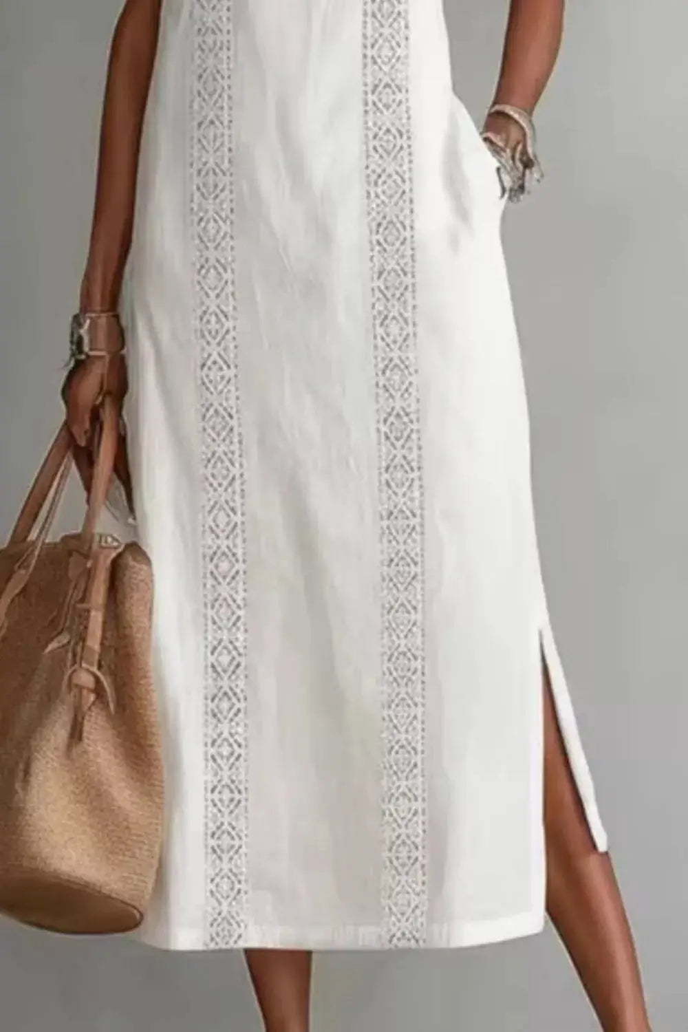 Sleeveless Side Slit Dress with Pockets Trendsi