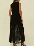 Women's Plus Size Sleeveless Lace Trim Maxi Dress