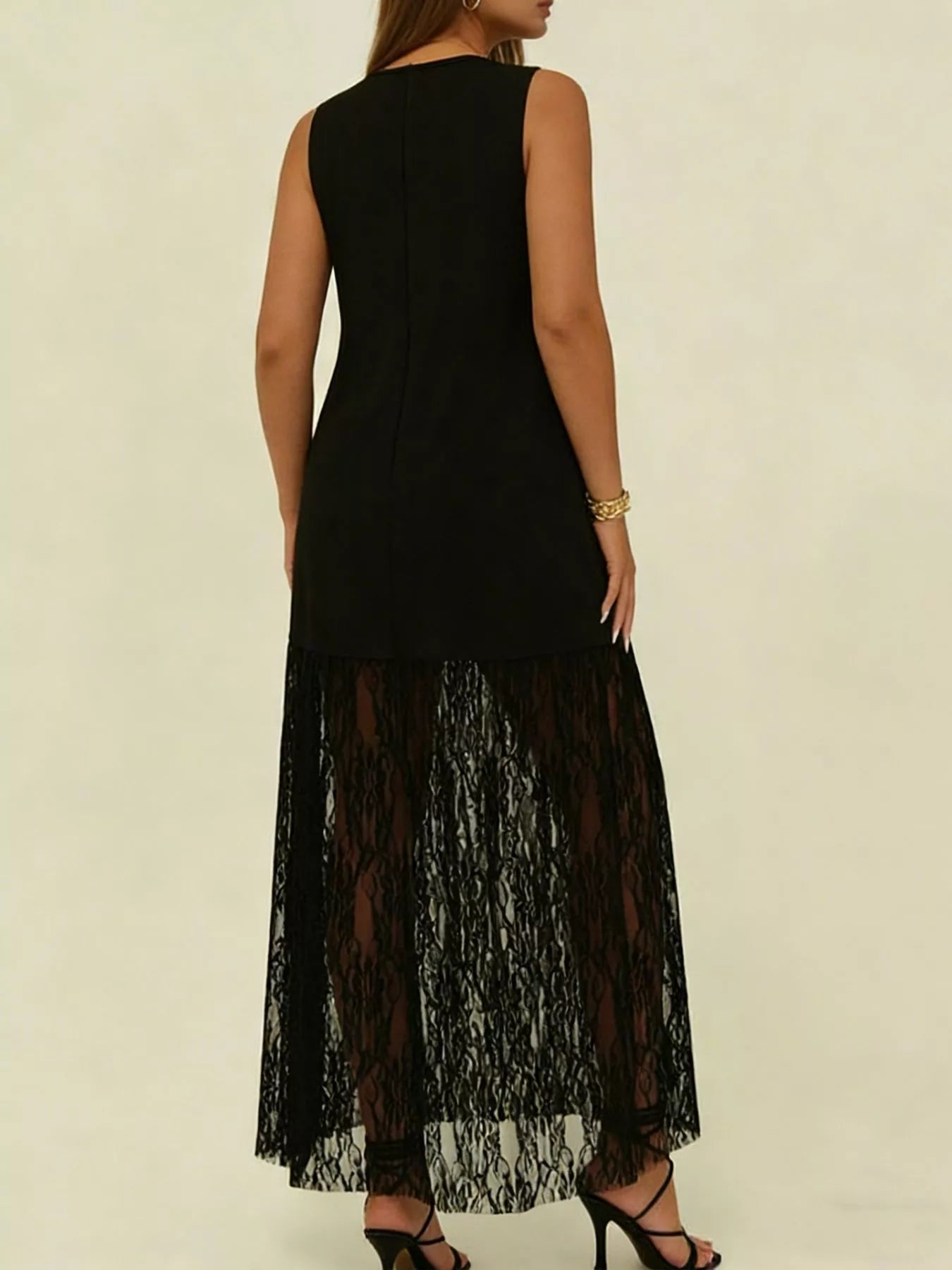 Women's Plus Size Sleeveless Lace Trim Maxi Dress