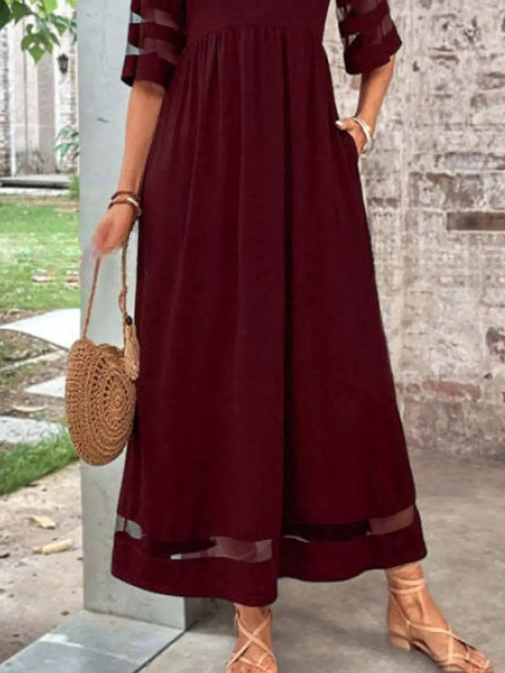 Full Size Round Neck Half Sleeve Dress Plus Size Trendsi