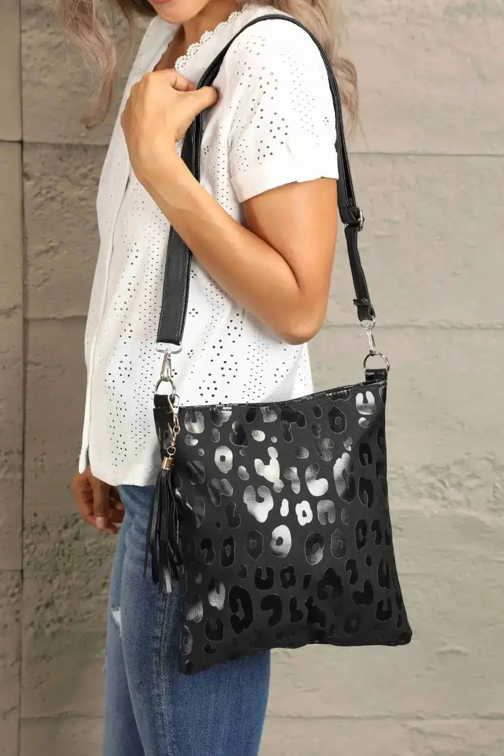 PU Leather Shoulder Bag Adored with Tassel by Parfymia