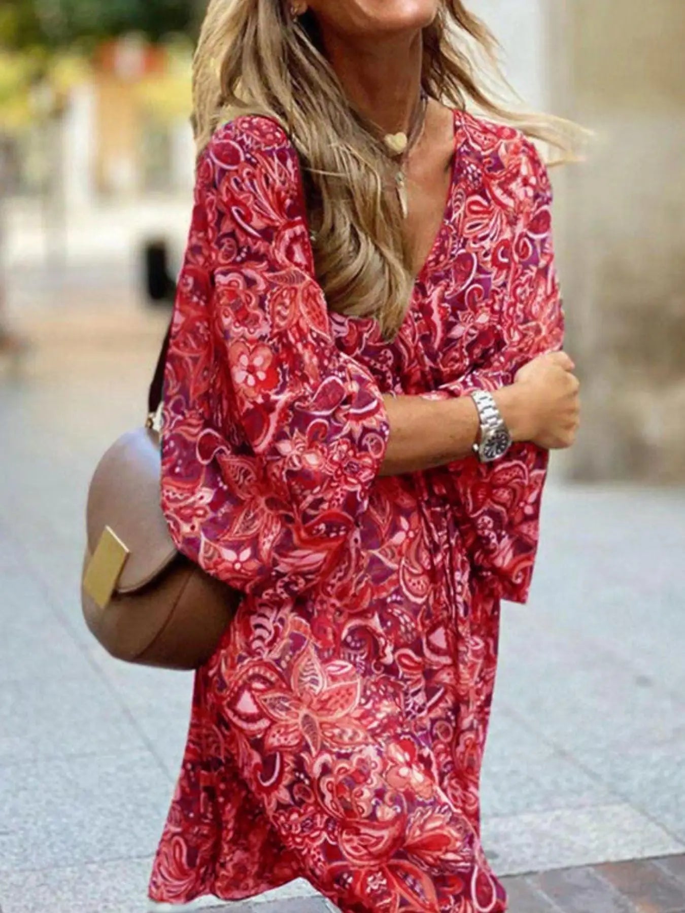 Paisley Print Balloon Sleeve Mini Dress Trendsi