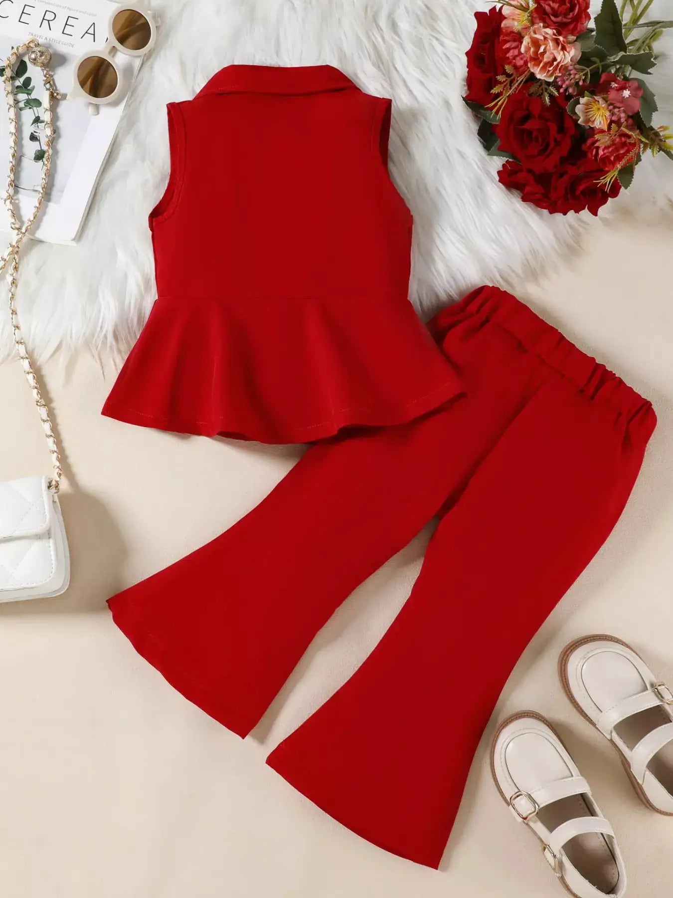 Pink Sleeveless Blazer and Flare Pants Two Piece Set for Women — Parfymia