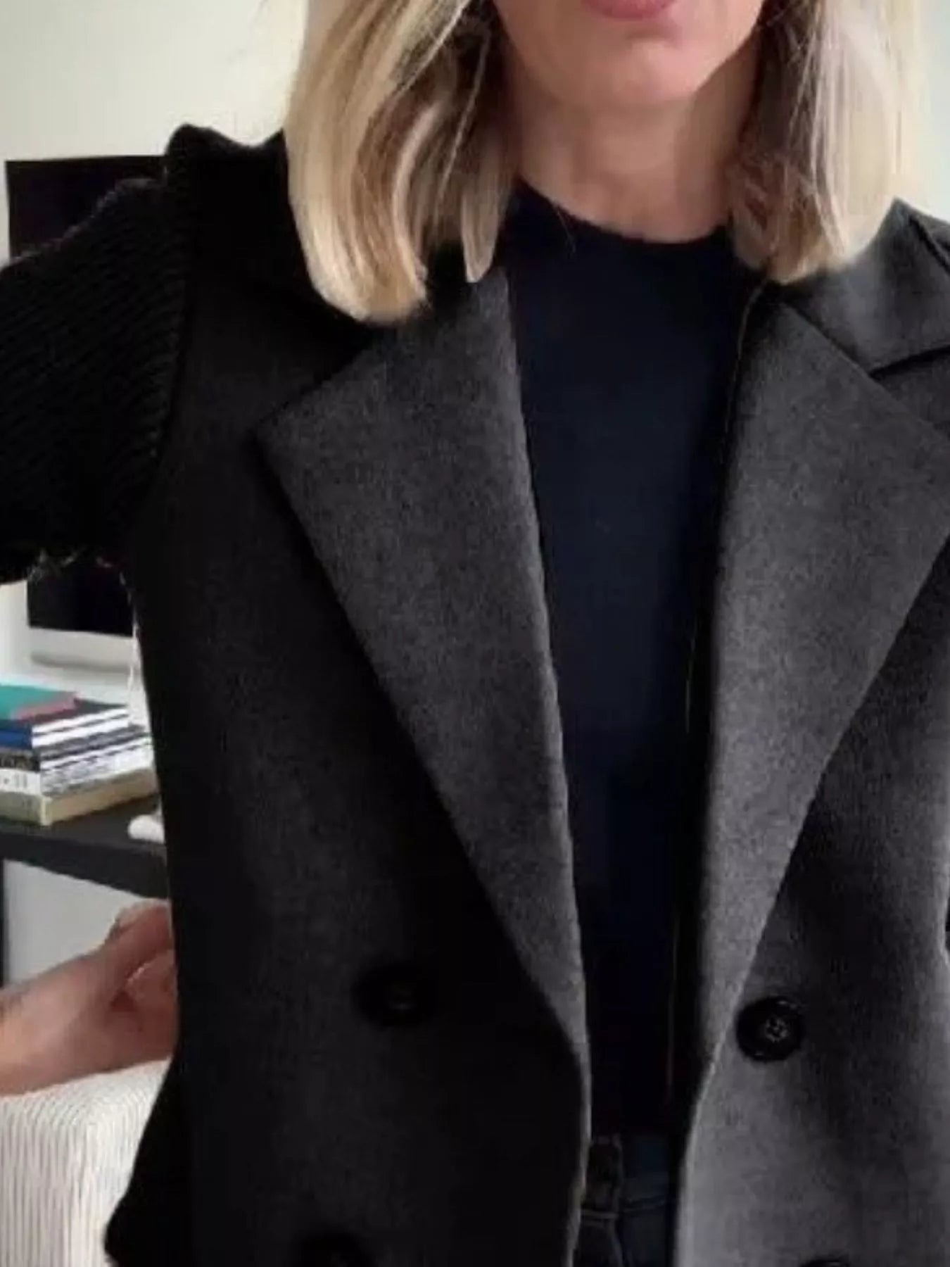 Women's Double-Breasted Jacket with Knit Sleeves