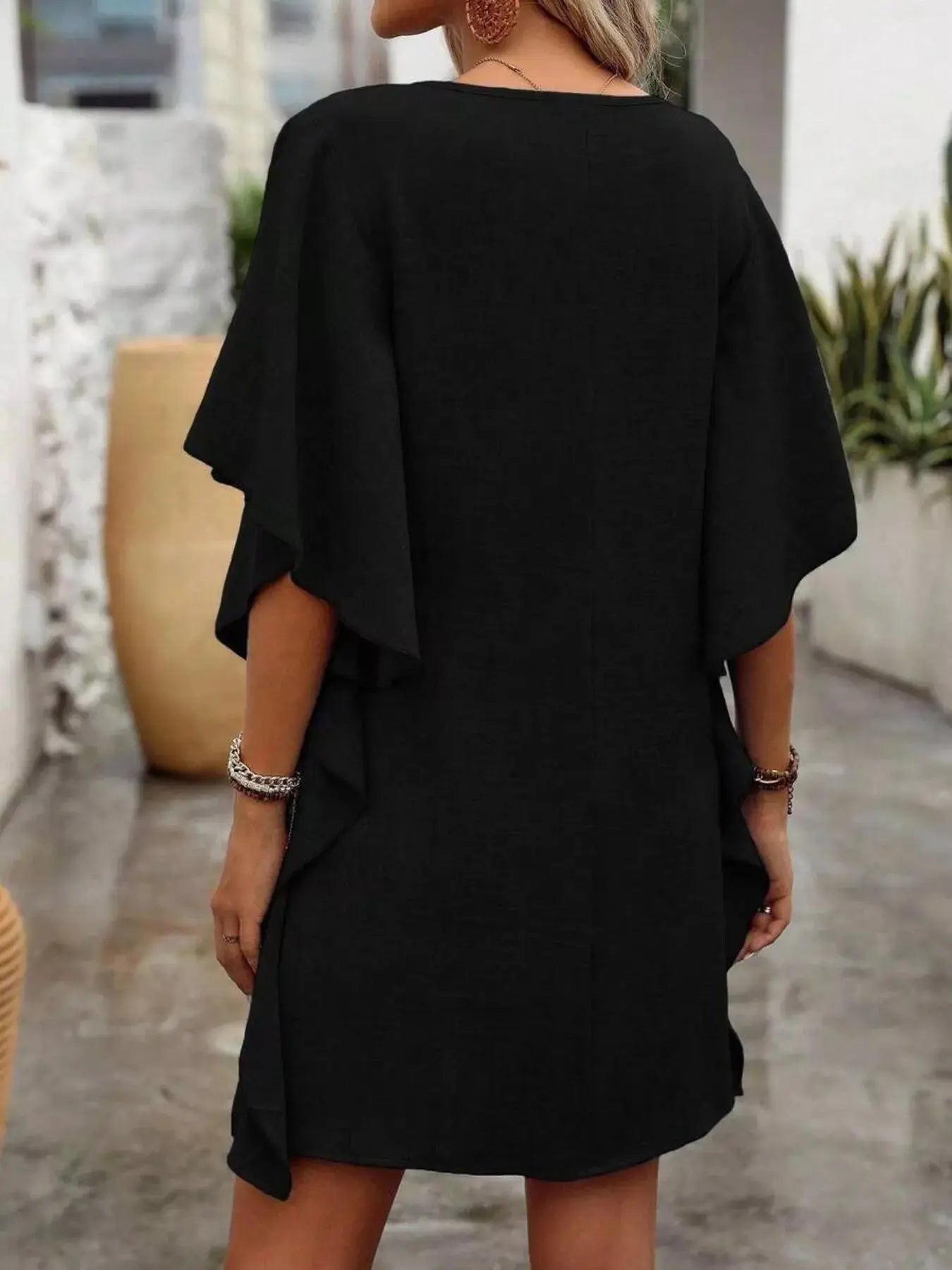 Ruffled Flutter Sleeve V-Neck Mini Dress Trendsi