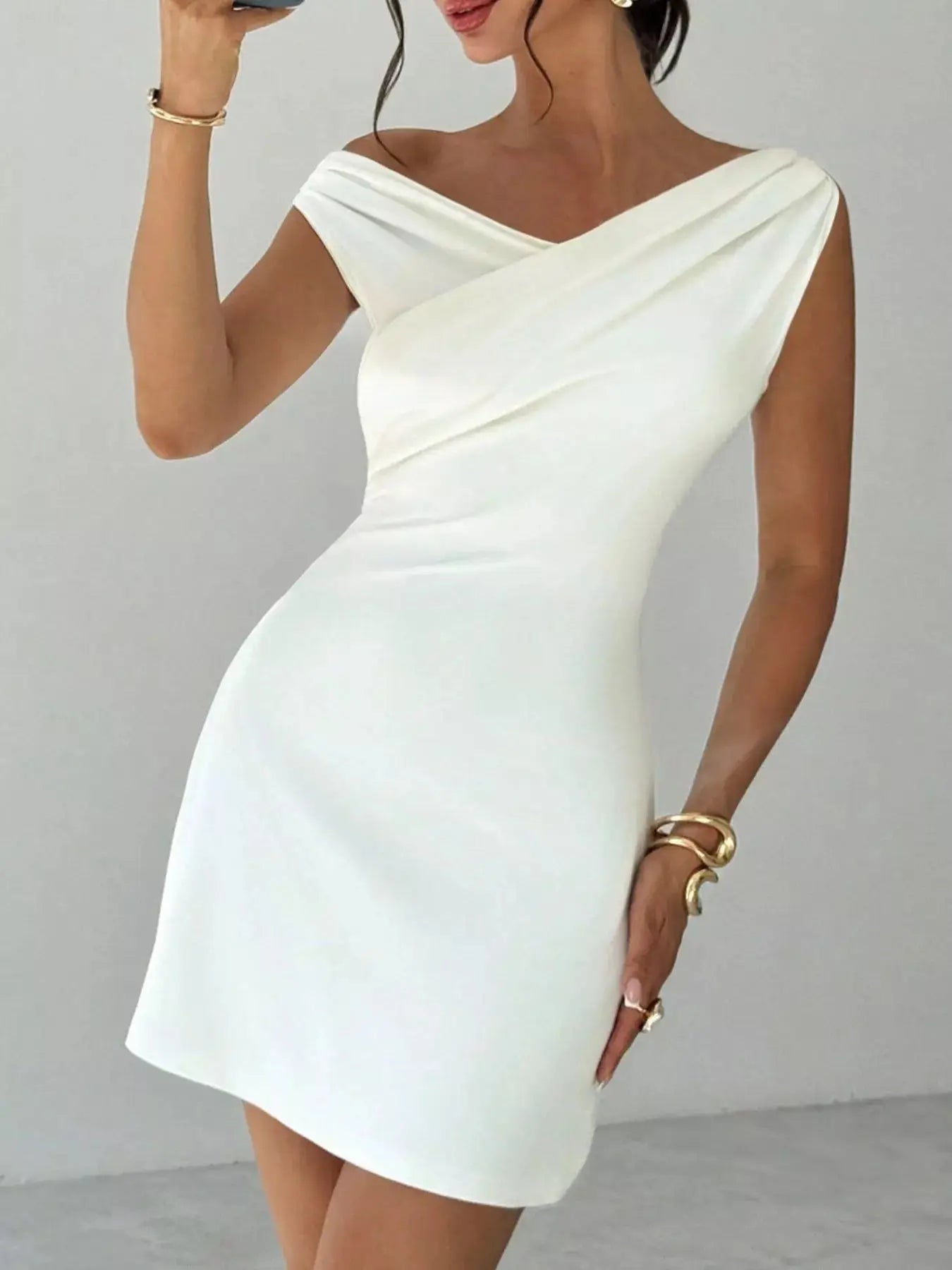 Elegant Off-Shoulder Draped Mini Dress Trendsi