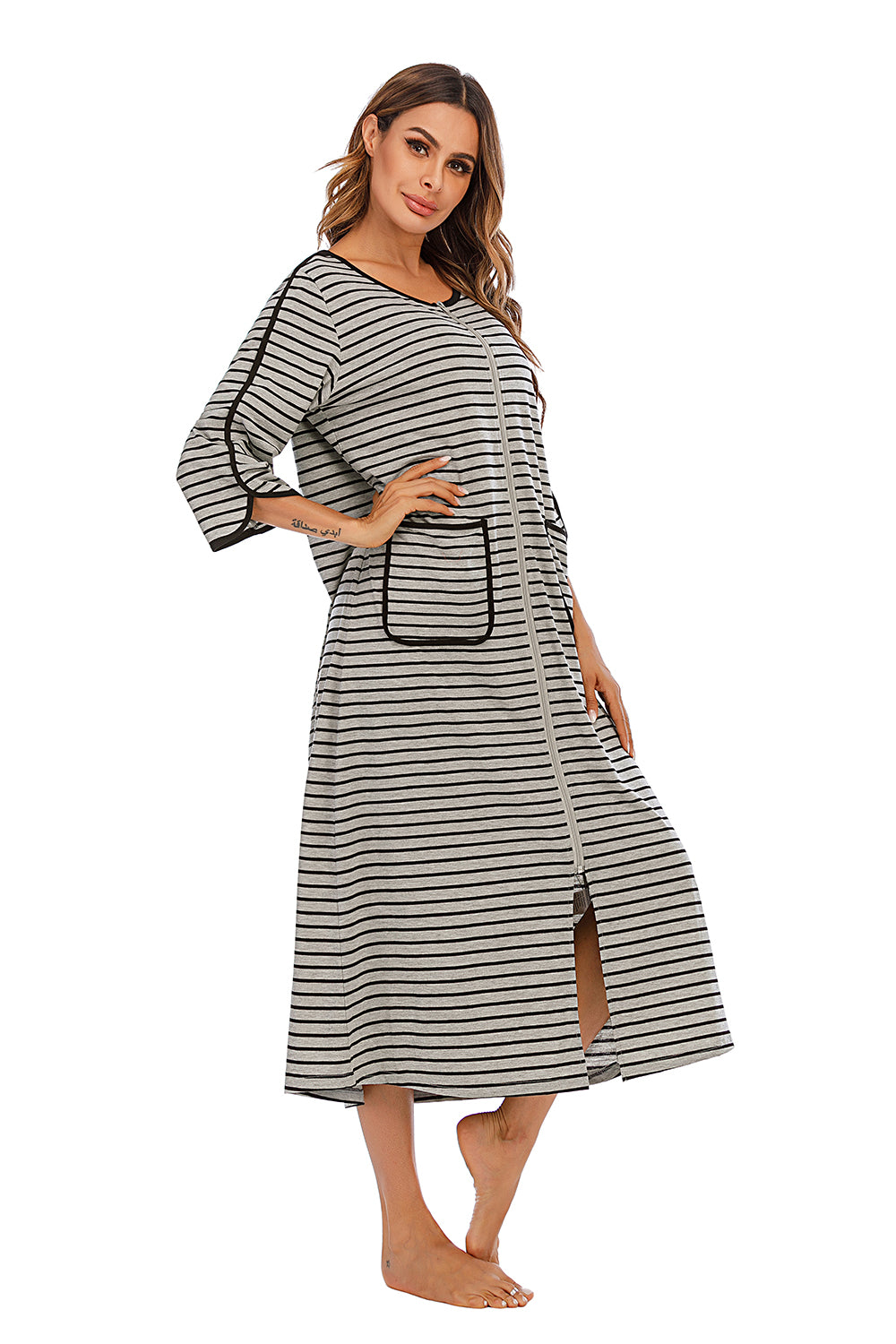 Women's Midi Dress – Round Neck Three-Quarter Sleeve