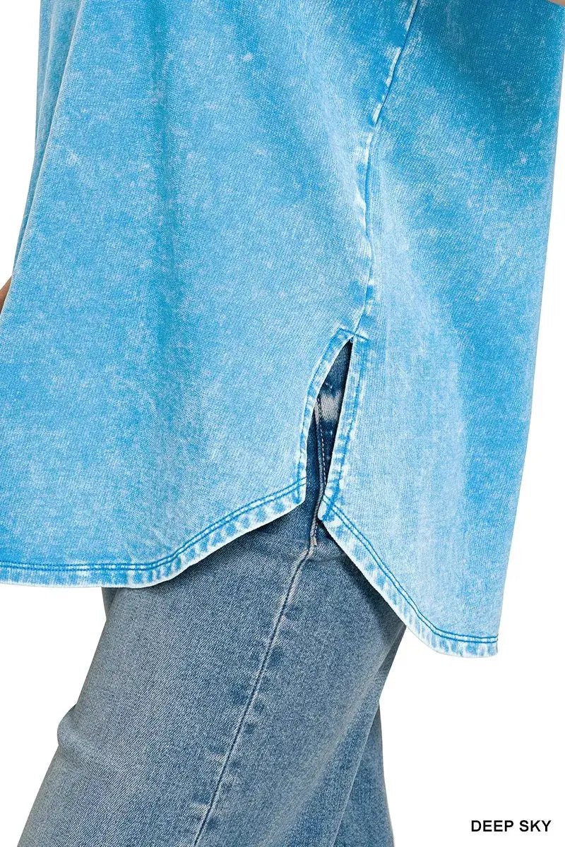 Zenana Deep Sky French Terry Curved Hem Top Loose Fit — Parfymia