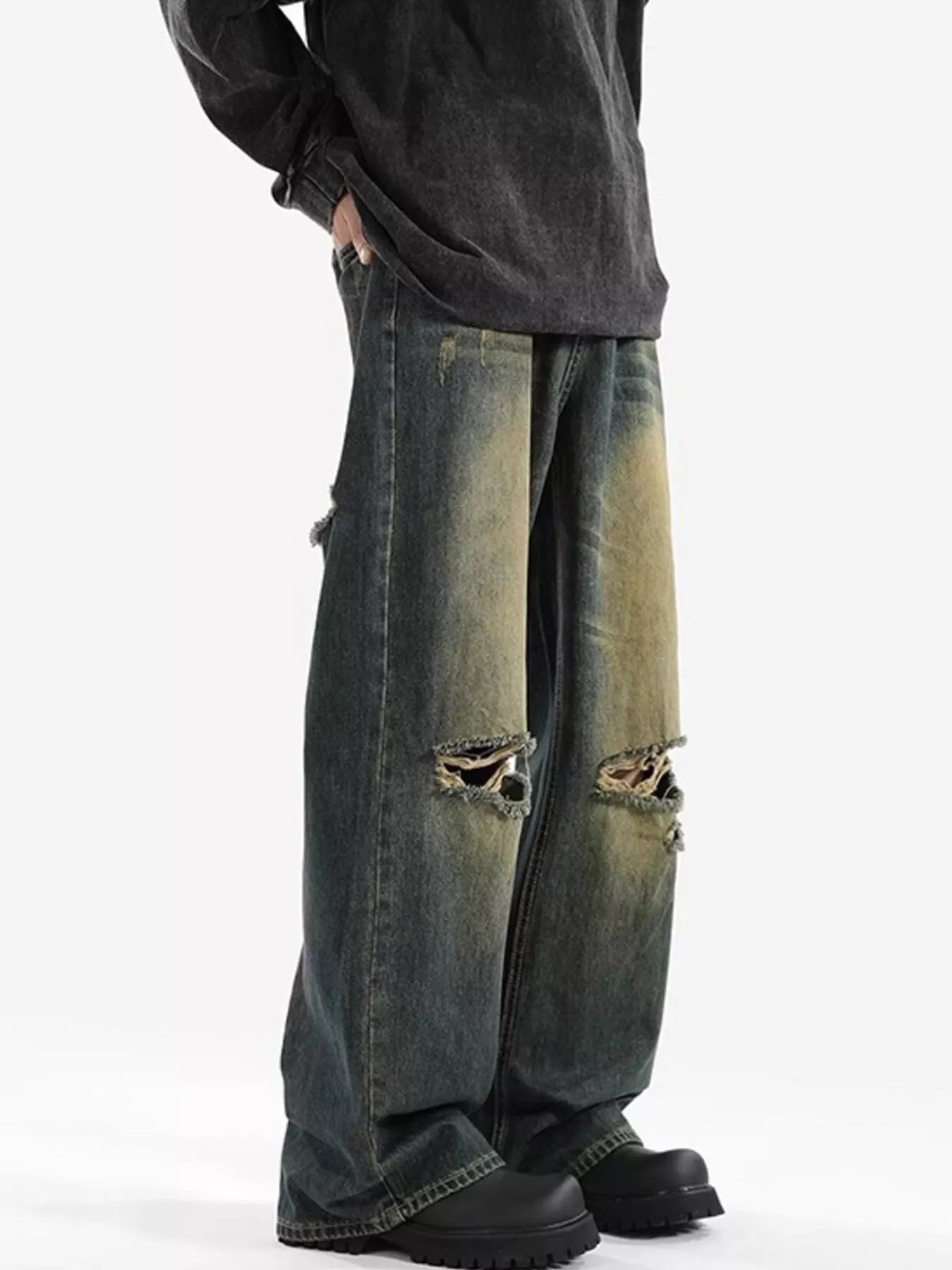 Men's Wide Leg Jeans – Distressed Blue