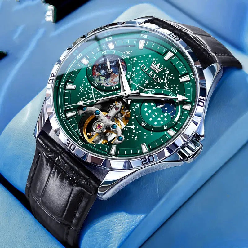 Men's Starry Sky Mechanical Watch – Hollow Skeleton, Transparent Case Back Dropshipman