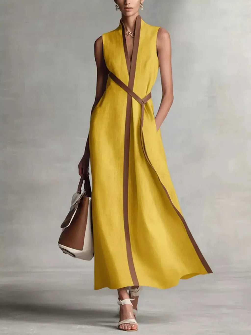 Full Size Contrast Trim Sleeveless Maxi Dress Plus Size Trendsi