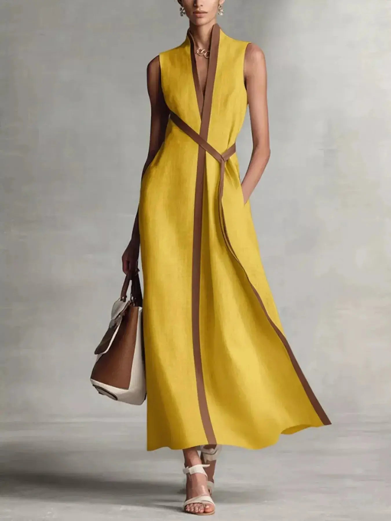 Full Size Contrast Trim Sleeveless Maxi Dress Plus Size Trendsi
