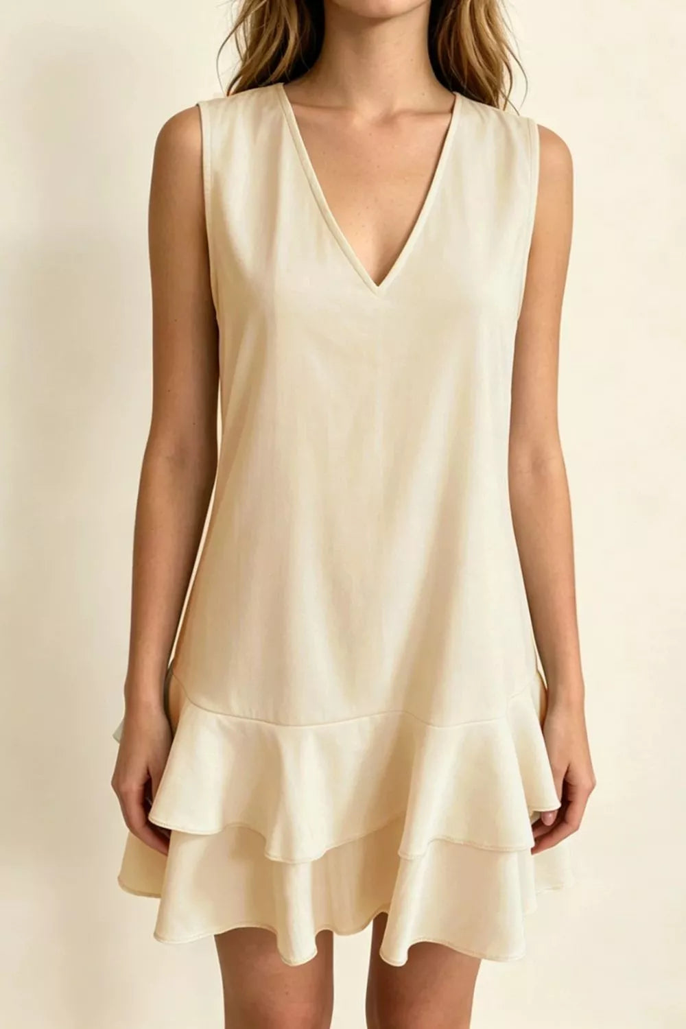 Women's Mini Dress – Ruffle Hem V-Neck