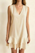 Women's Mini Dress – Ruffle Hem V-Neck