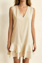 Women's Mini Dress – Ruffle Hem V-Neck
