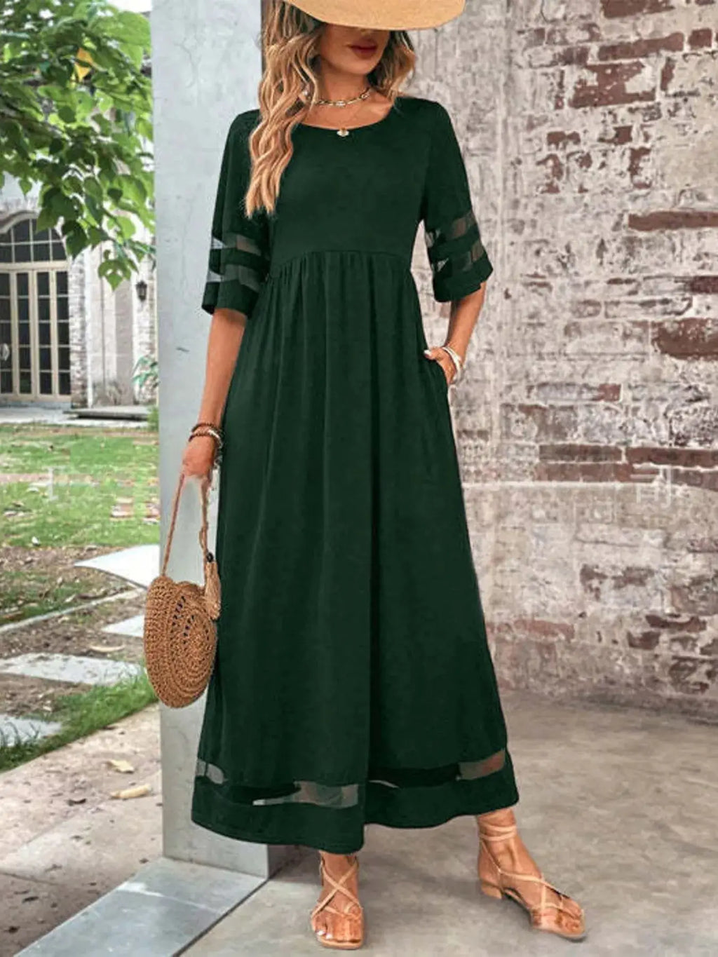 Full Size Round Neck Half Sleeve Dress Plus Size Trendsi