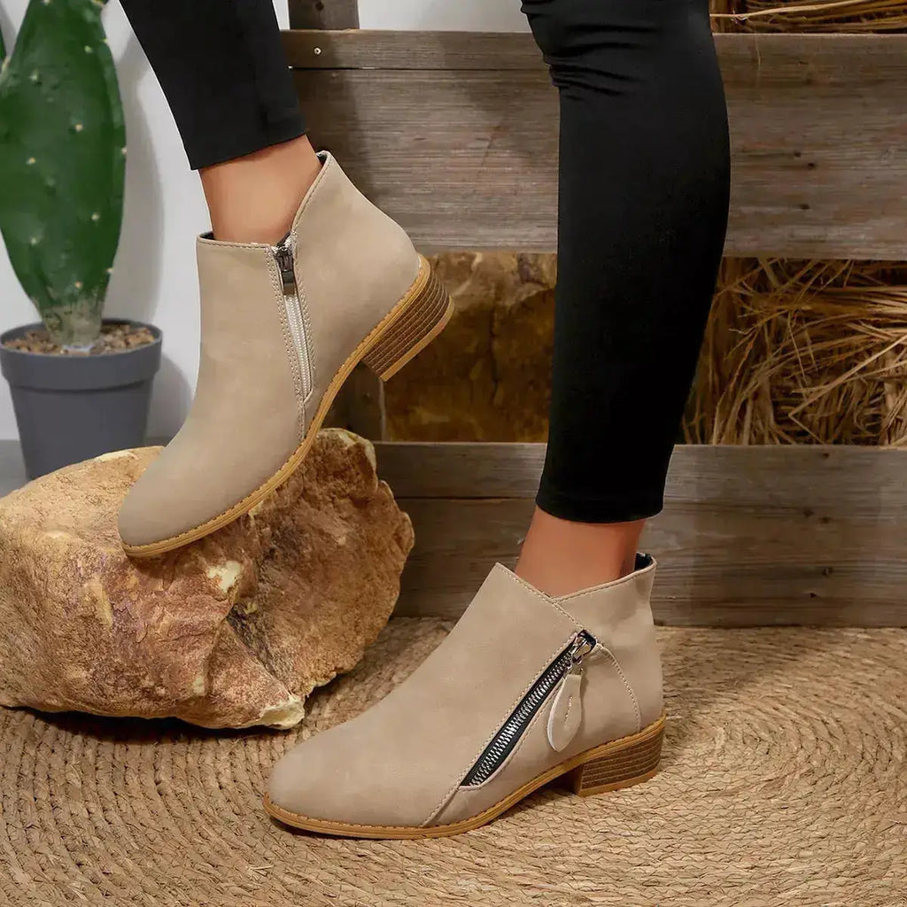 PU Leather Block Heels Ankle Boots for Women by Parfymia
