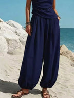 Women's Pants Set – One-Shoulder Top & Wide Leg