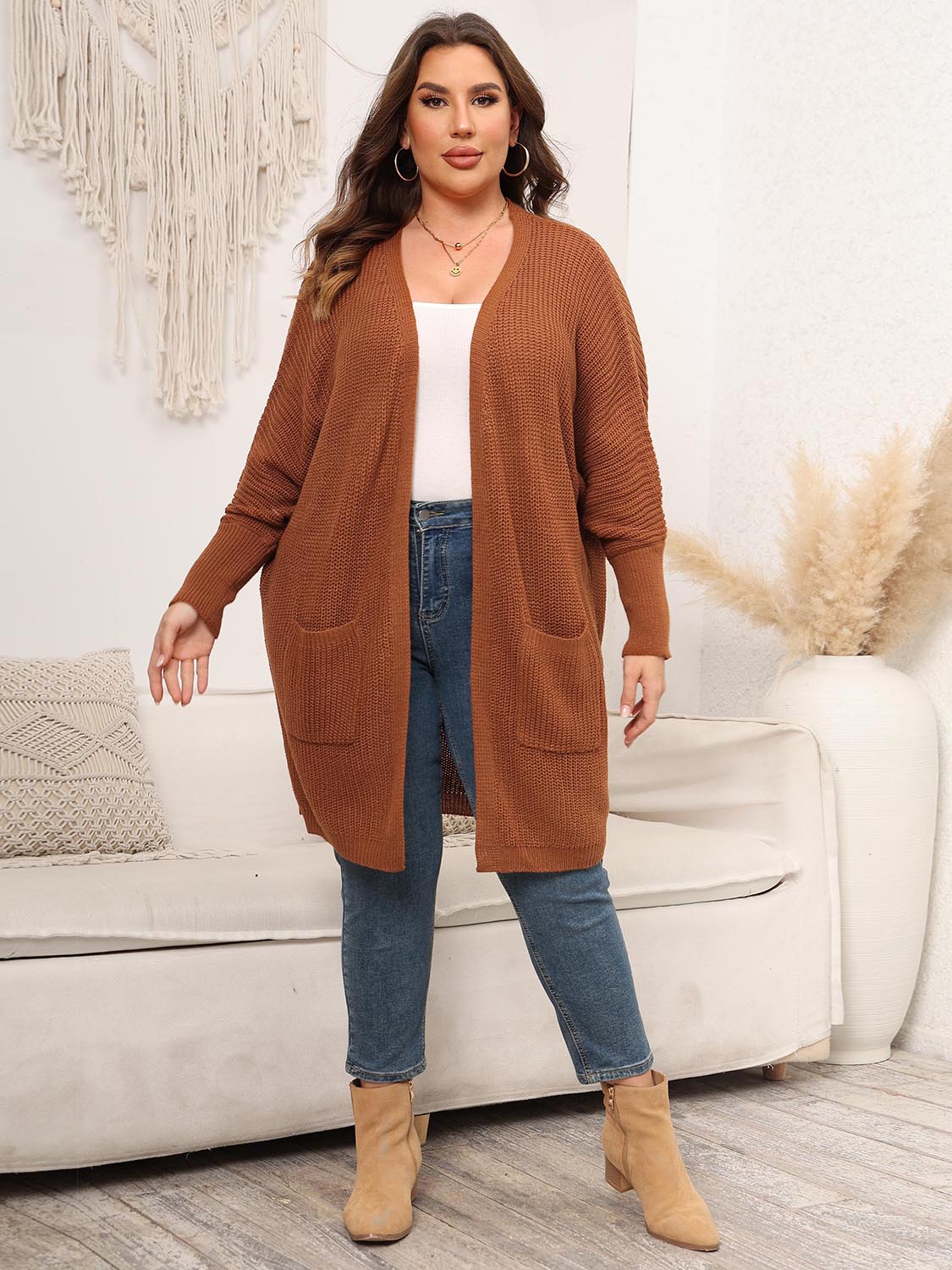 Women's Plus Size Open Front Cardigan With Pockets