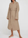 Women's Loungewear Nightgown – Waffle Knit Tie Waist