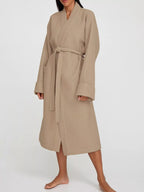 Women's Loungewear Nightgown – Waffle Knit Tie Waist