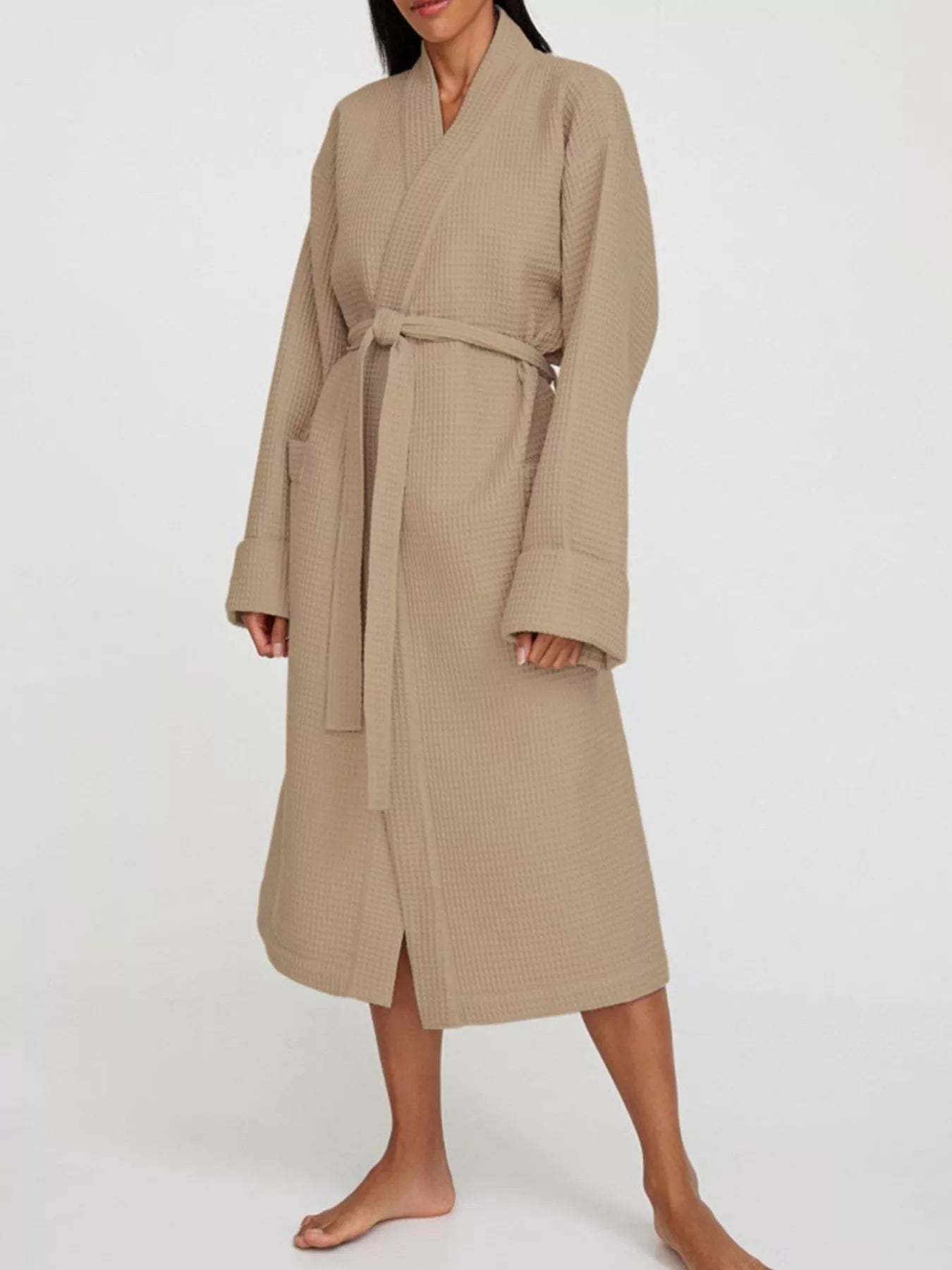 Women's Loungewear Nightgown – Waffle Knit Tie Waist