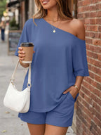 Women's Shorts Set One Shoulder Plus Size