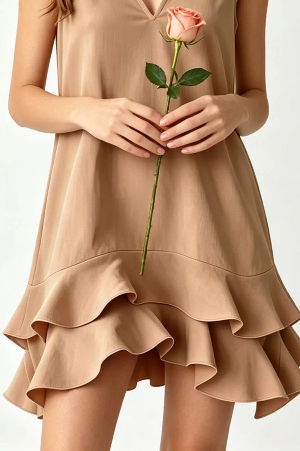 Women's Mini Dress – Ruffle Hem V-Neck