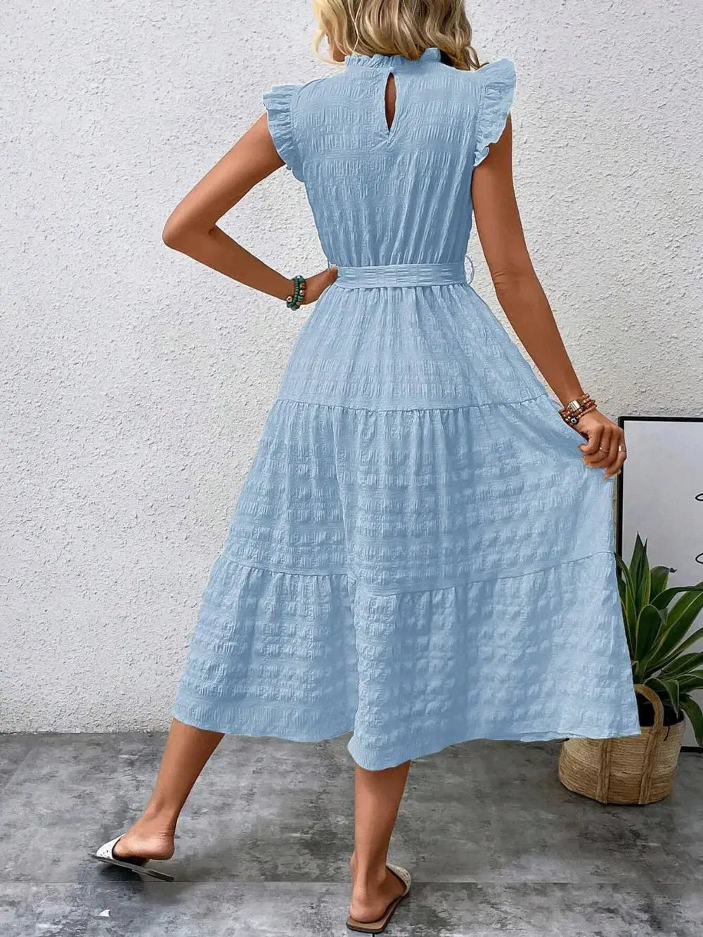 Tied Ruffled Cap Sleeve Midi Dress Trendsi