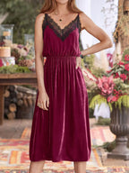 Women's Lounge Dress – Velvet Cami with Lace Trim