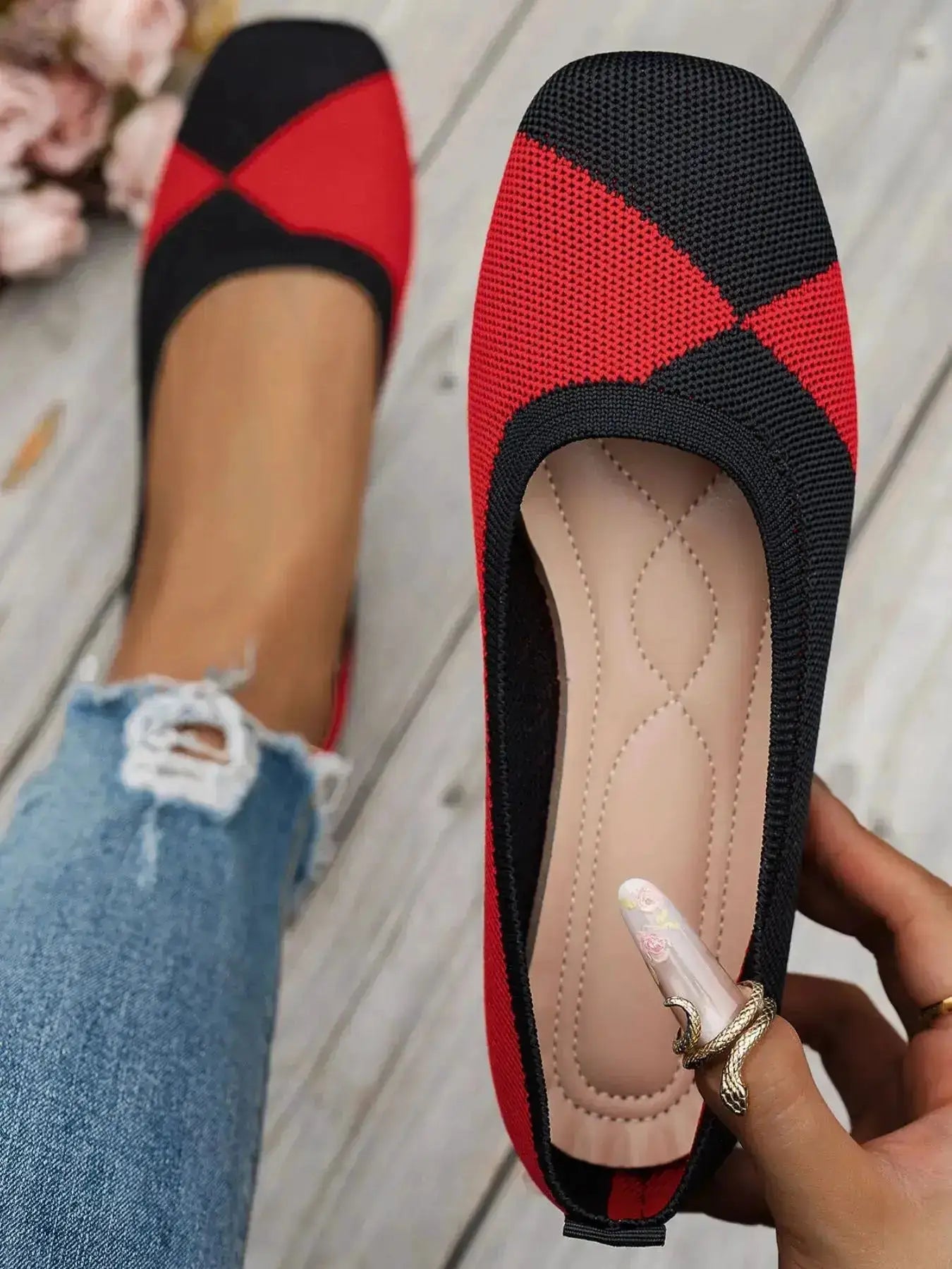 Women’s Color Block Knit Slip-On Loafers by Parfymia