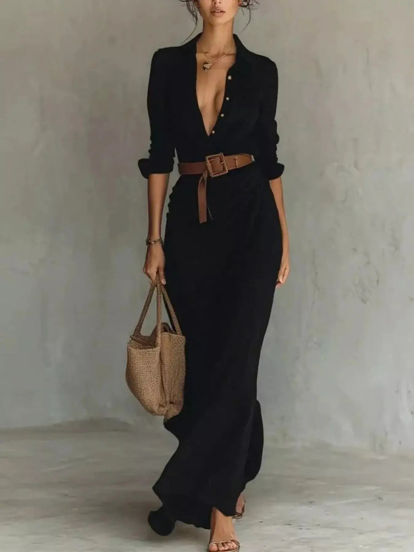 Full Size Ruched Long Sleeve Maxi Dress Plus Size Trendsi
