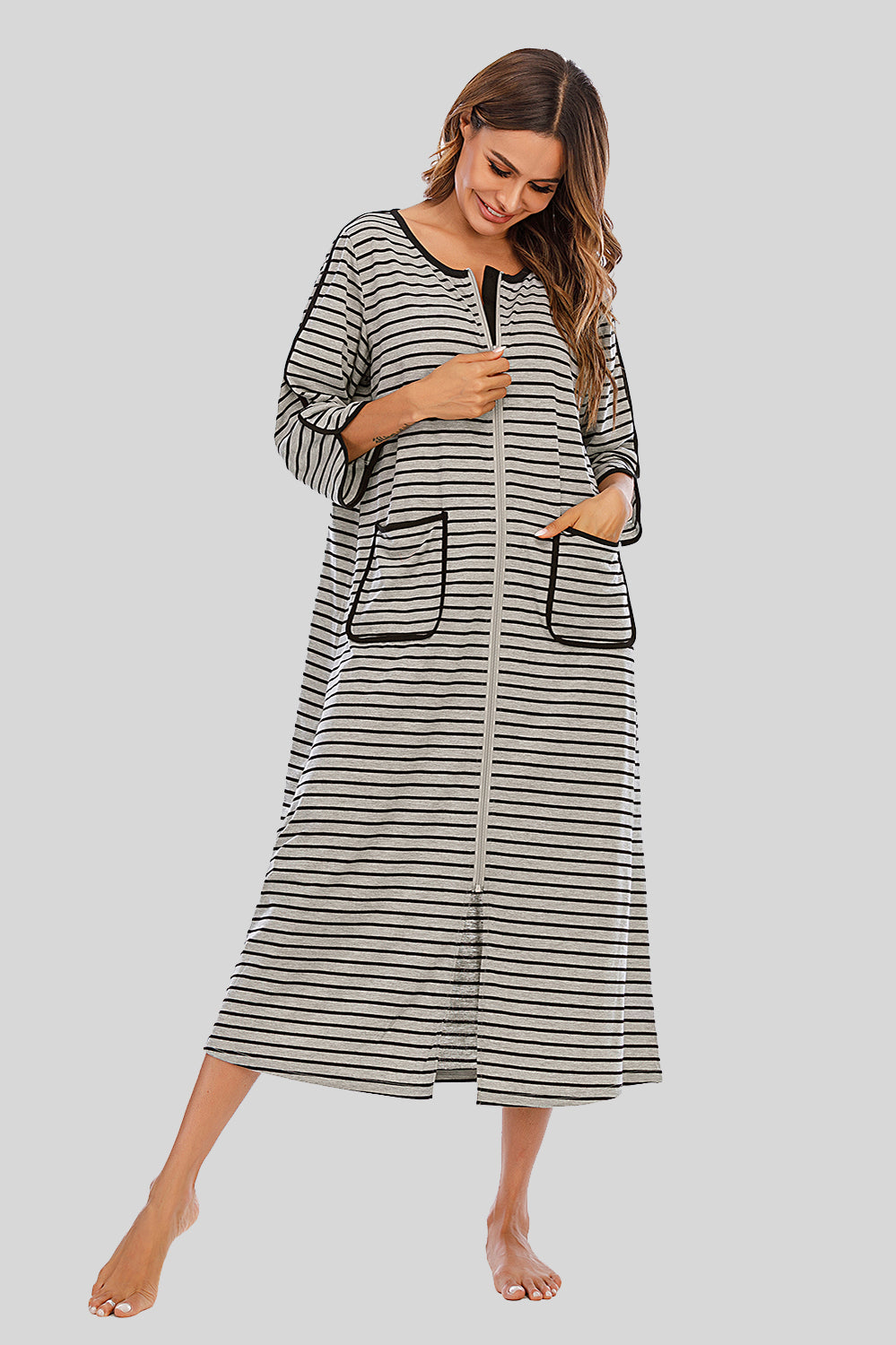 Women's Midi Dress – Round Neck Three-Quarter Sleeve