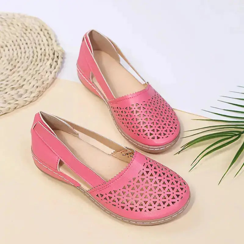 Stylish Cutout Round Toe PU Leather Loafers by Parfymia