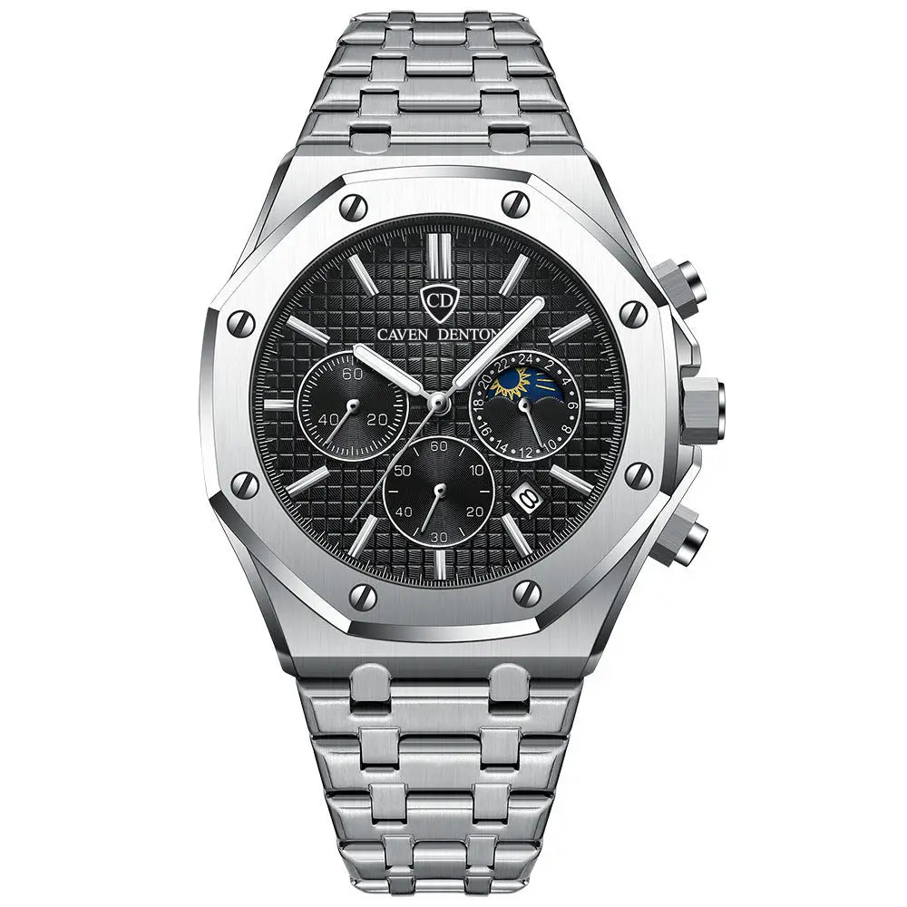 Men's Moon Phase Watch – Waterproof Chronograph with Steel Strap Dropshipman