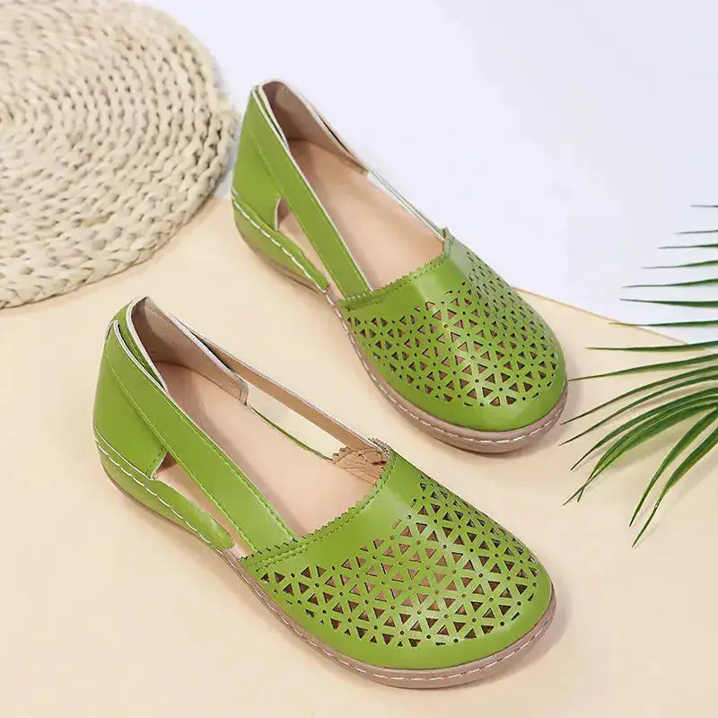 Stylish Cutout Round Toe PU Leather Loafers by Parfymia