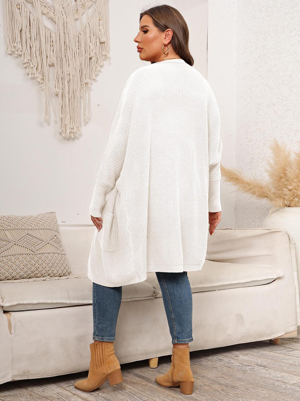 Women's Plus Size Open Front Cardigan With Pockets