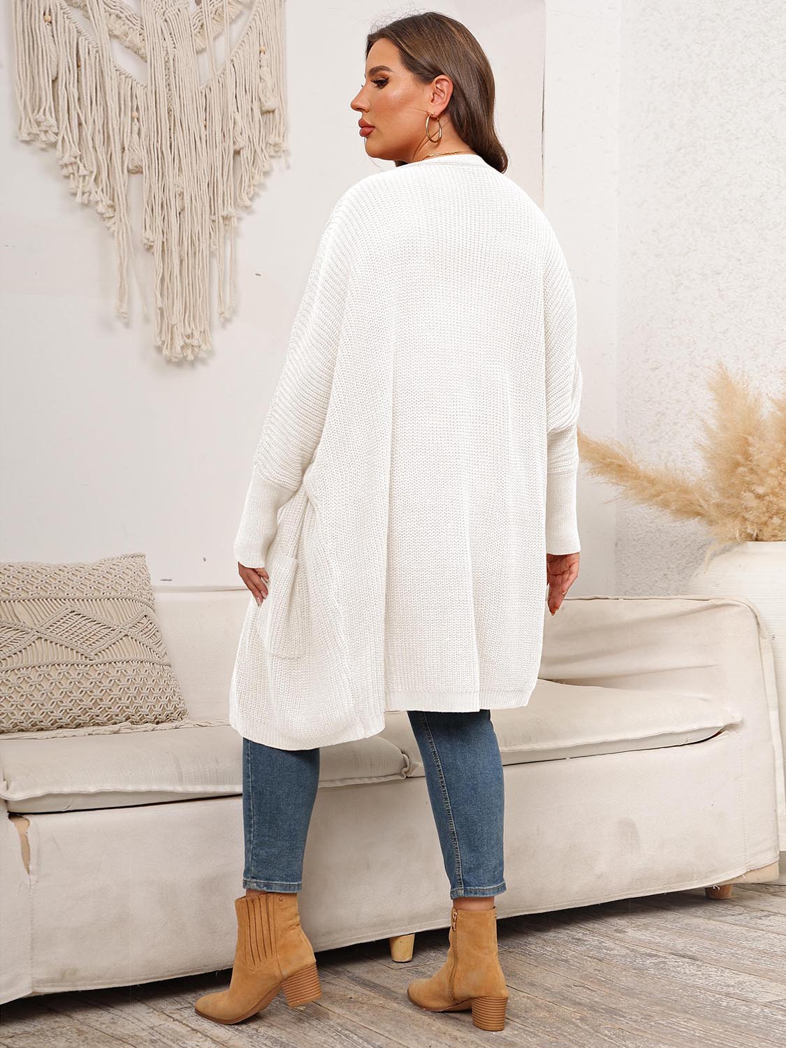 Women's Plus Size Open Front Cardigan With Pockets