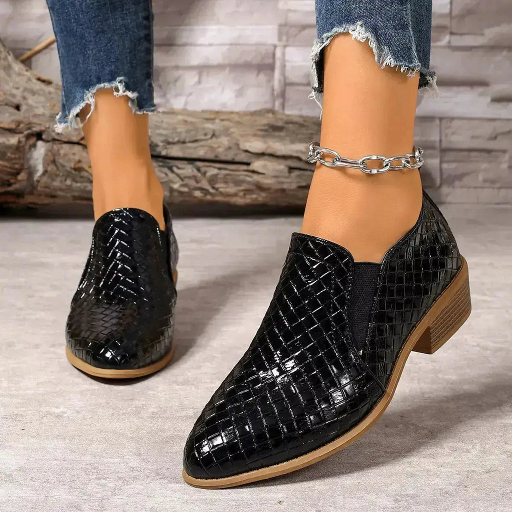 PU Leather Point Toe Block Heels Ankle Boots by Parfymia