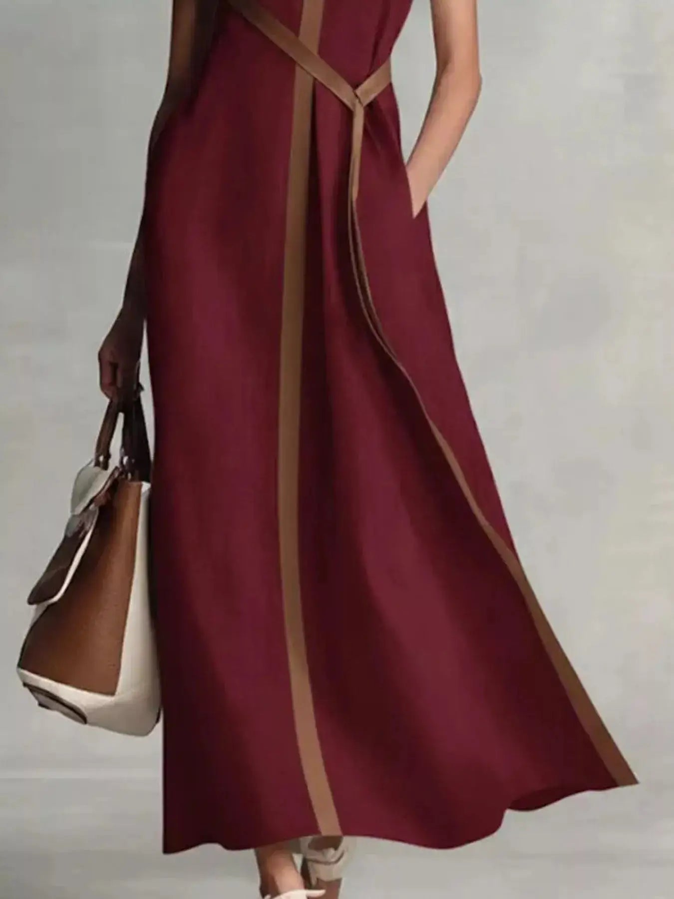 Full Size Contrast Trim Sleeveless Maxi Dress Plus Size Trendsi