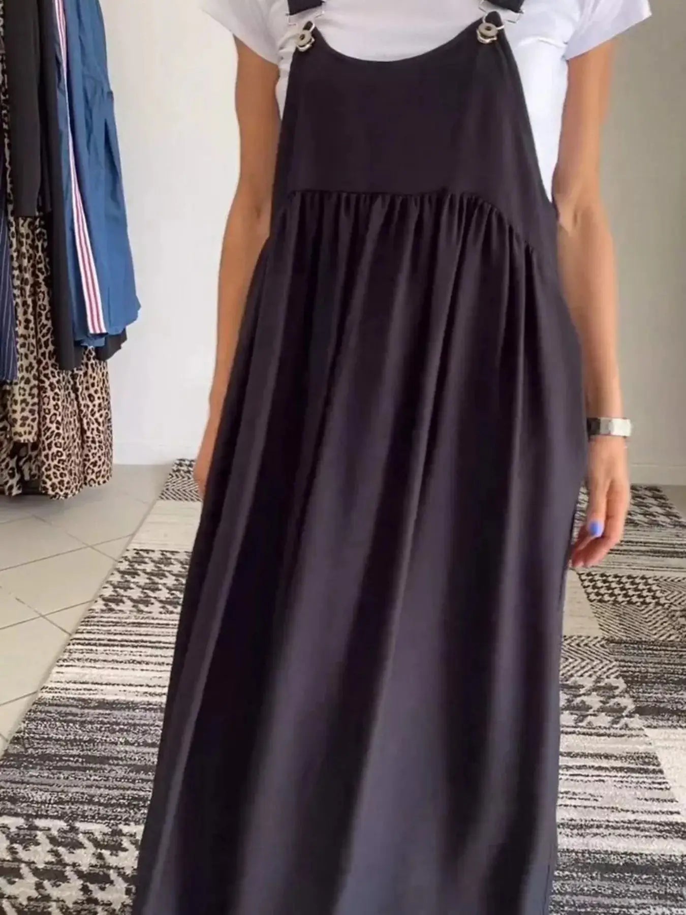 Full Size Ruched Wide Strap Overall Maxi Dress Plus Size Trendsi