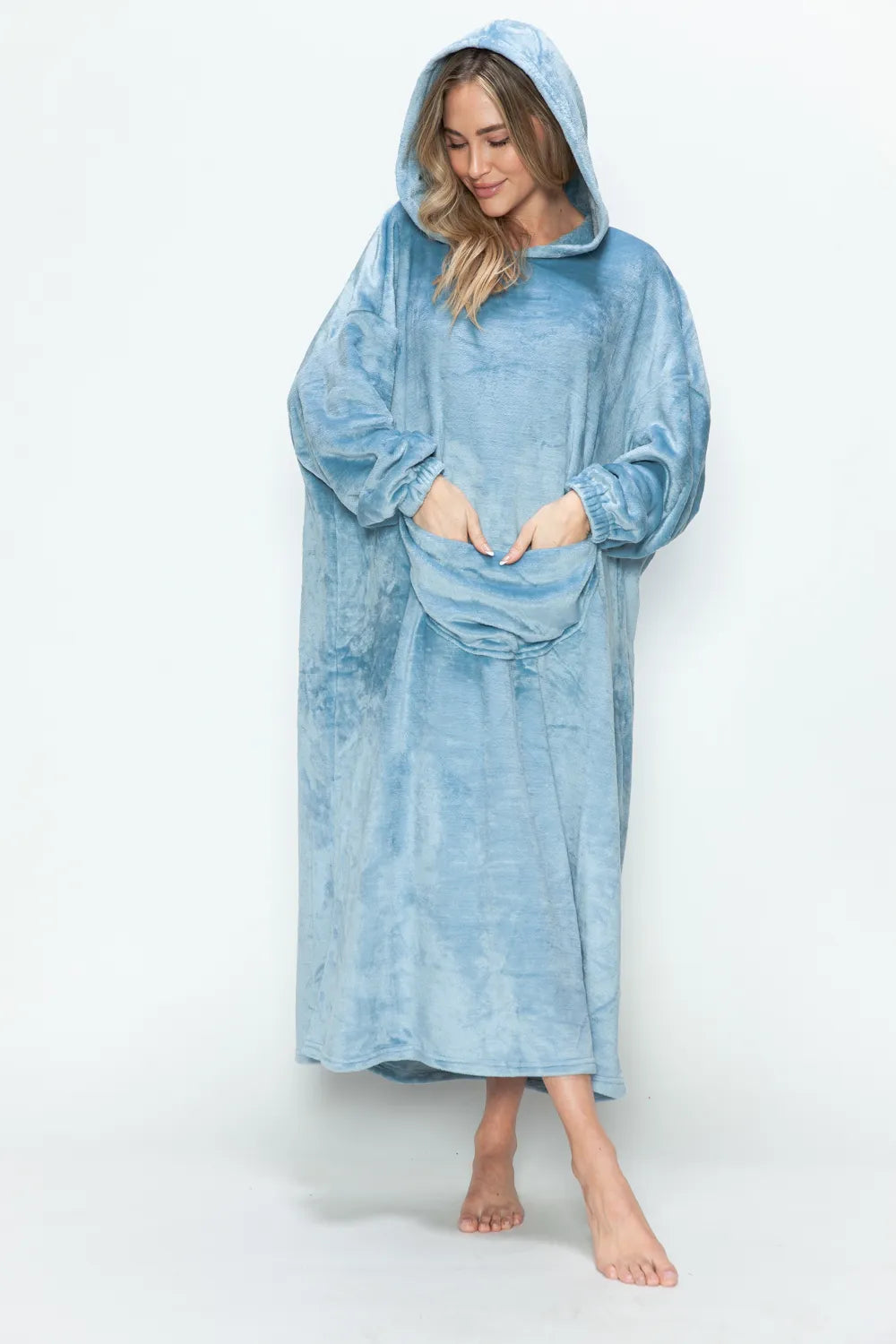 Women's Hooded Midi Lounge Dress with Pockets