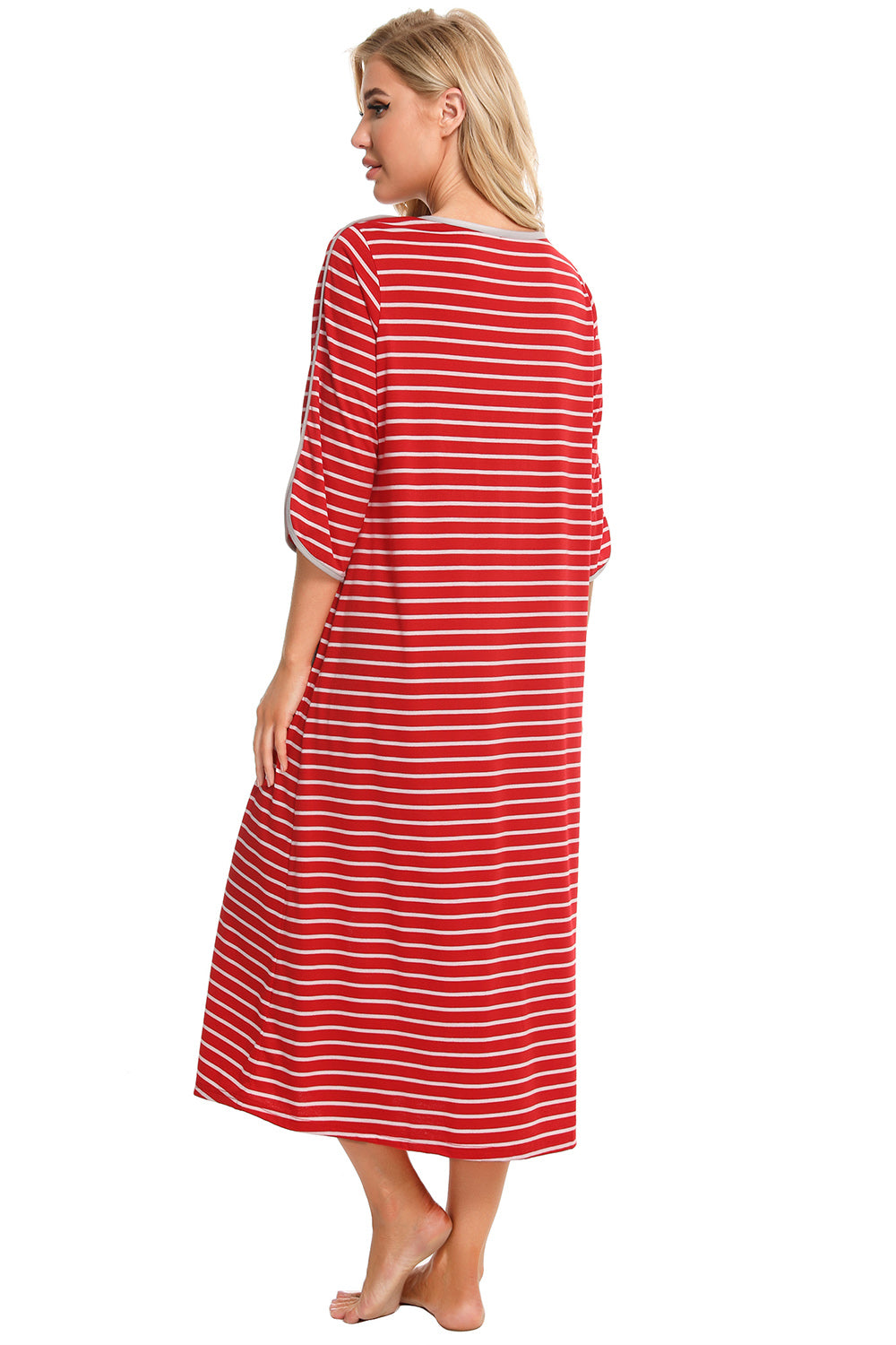 Women's Midi Dress – Round Neck Three-Quarter Sleeve