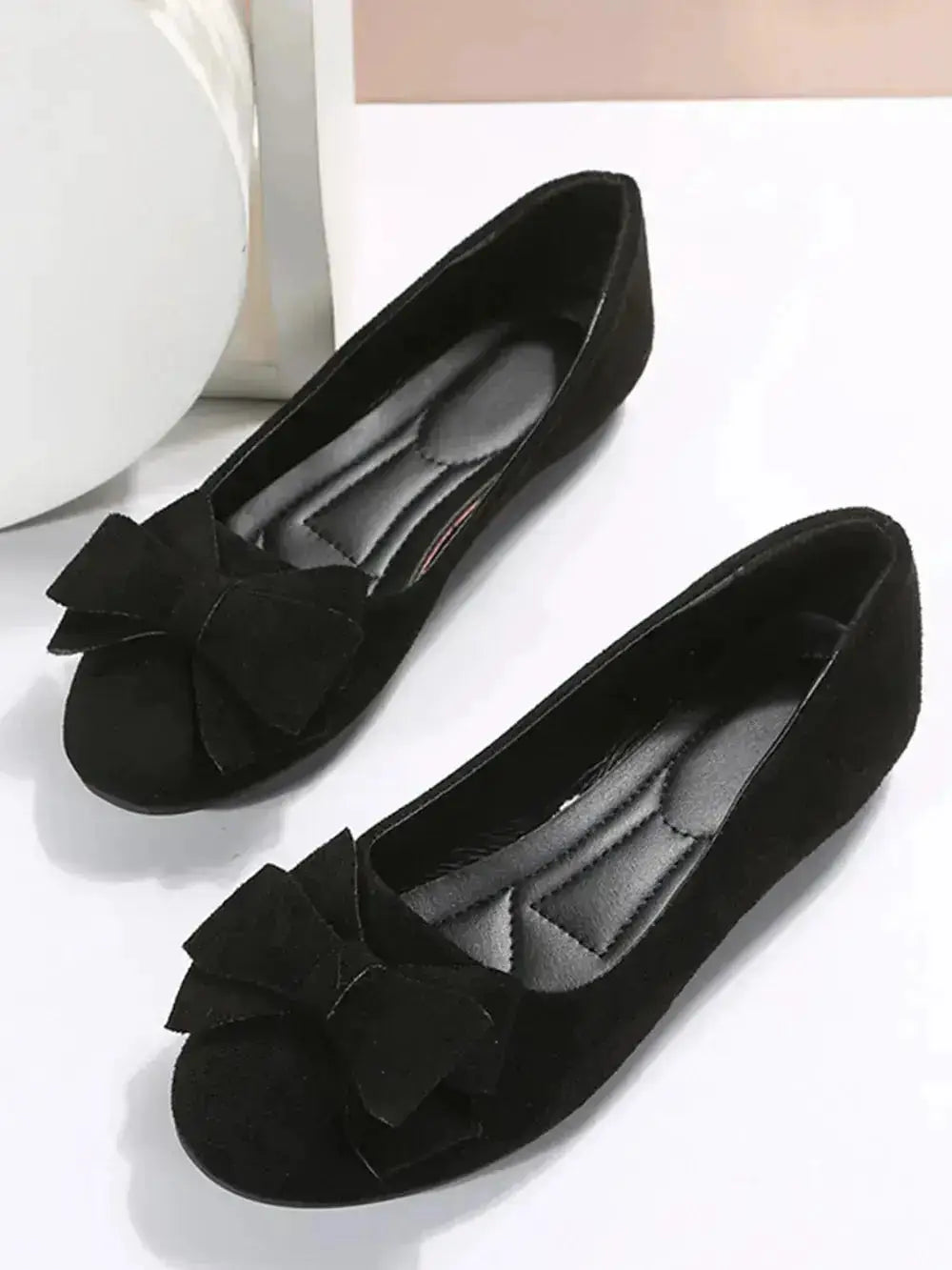 Bow Accent Flat Slip-Ons in Solid Color by Parfymia
